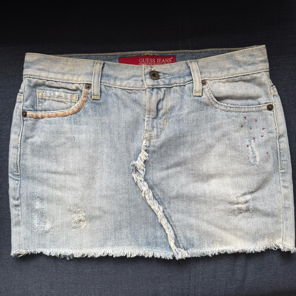 Vintage Y2K Guess Women's light Blue Denim mini Skirt size 24 - Picture 2 of 16
